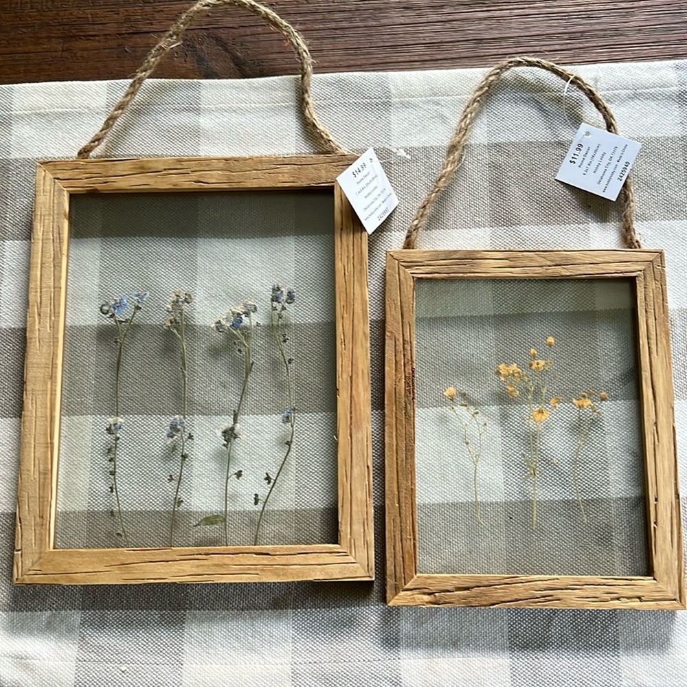 Set of wood framed glass dried flower wall decor